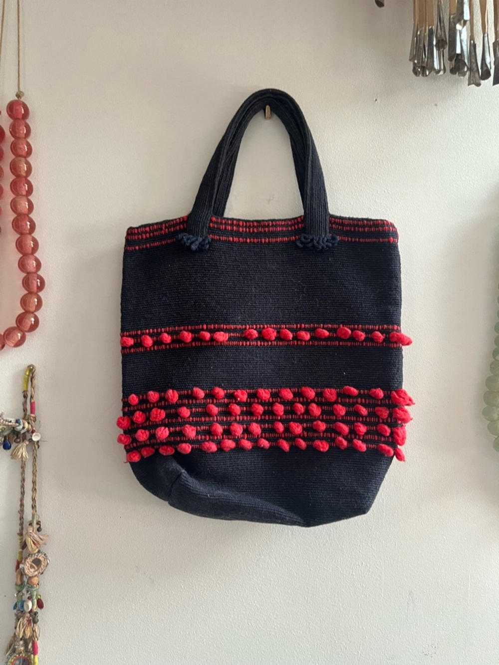 Hand Crafted Black and Red Tote Bag